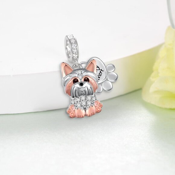 Sterling Silver Dog Charm for Bracelets Cute Yorkie Jewelry Gifts for Women - Picture 2 of 6